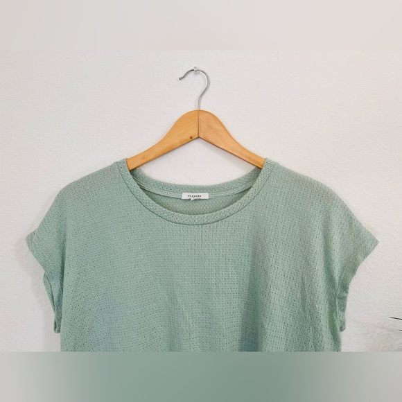 Pleione Women's Mint Green Twisted Hem Light Waffle Knit Top Size Large - Picture 2 of 8